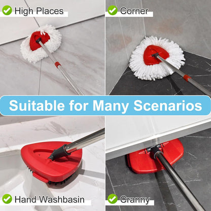 Spin Mop Handle,Mop Replace Heads,Brush and Base Compatible with O Cedar EasyWring 1 Tank,2 Microfiber Mop Refills and Brush,4-Section 30-58" Mop Handle,Mop Base Combo Set for Wet/Dry Floor Cleaning