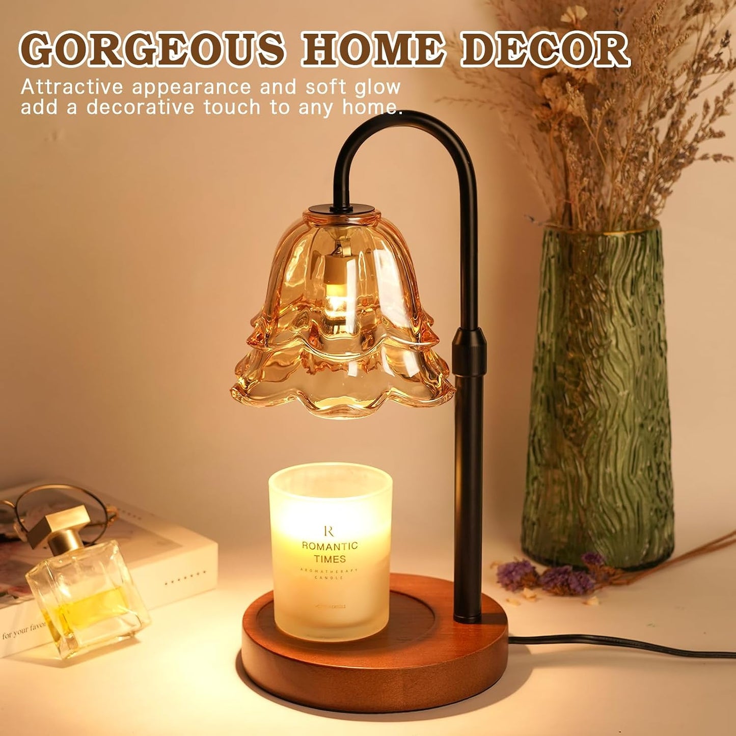 Funistree Flower Candle Warmer Lamp with Timer & Dimmer, Adjustable Height Candle Warmer, Christmas Birthday Gifts for Women Mom, House Warming New Home Decor, Wax Warmer with 2 Bulbs for Jar Candles