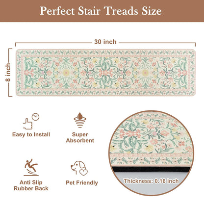 OJIA Floral Stair Treads Non-Slip Stair Runner for Wooden Steps Indoor 15PCS 30"x8" Carpet Stair Treads Stair Mats Staircase Step Treads for Kids, Elders and Dogs, Stair Covers, Black