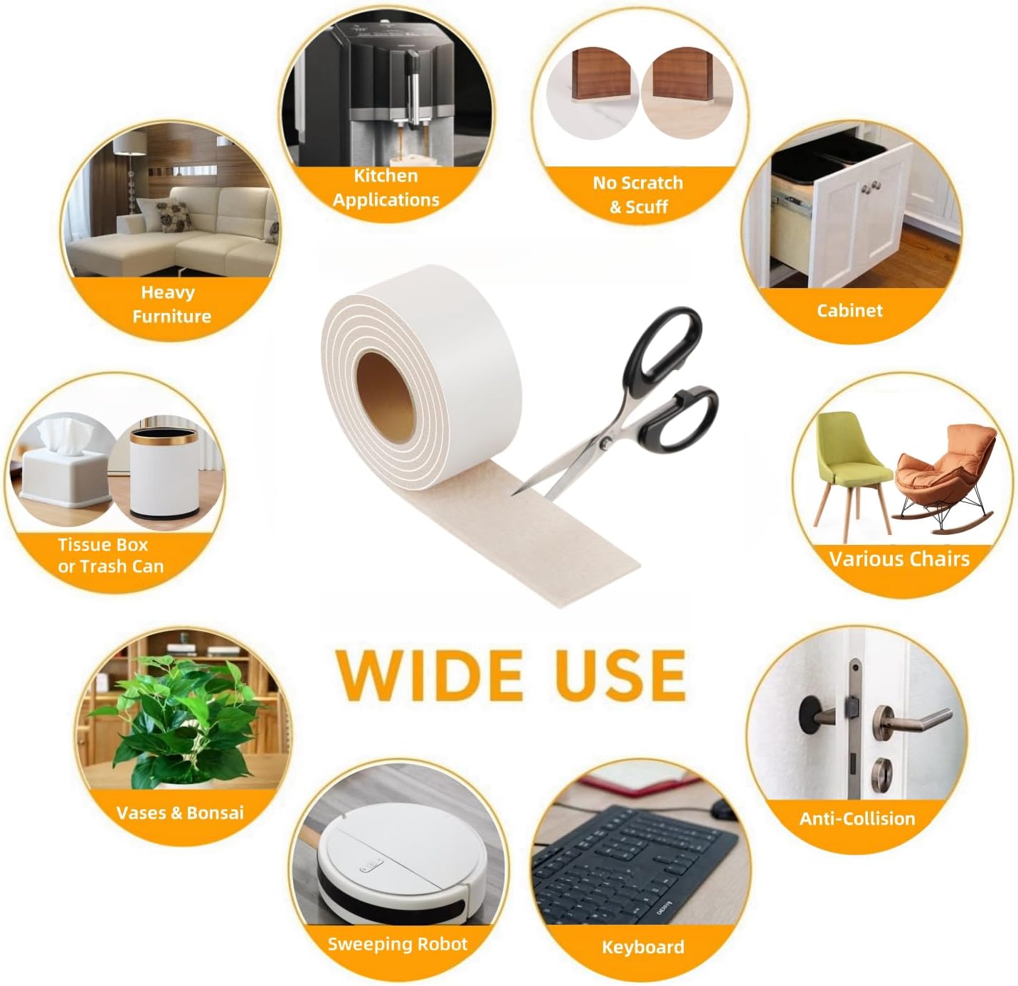 Furnigear Felt Strips with Adhesive Backing Heavy Duty Cuttable Felt Tape Roll Furniture Pads for Chair Legs - Protecting Hardwood Floors, Chair Wall Protector (Black, 80 x 0.5 x 0.14 Inch)