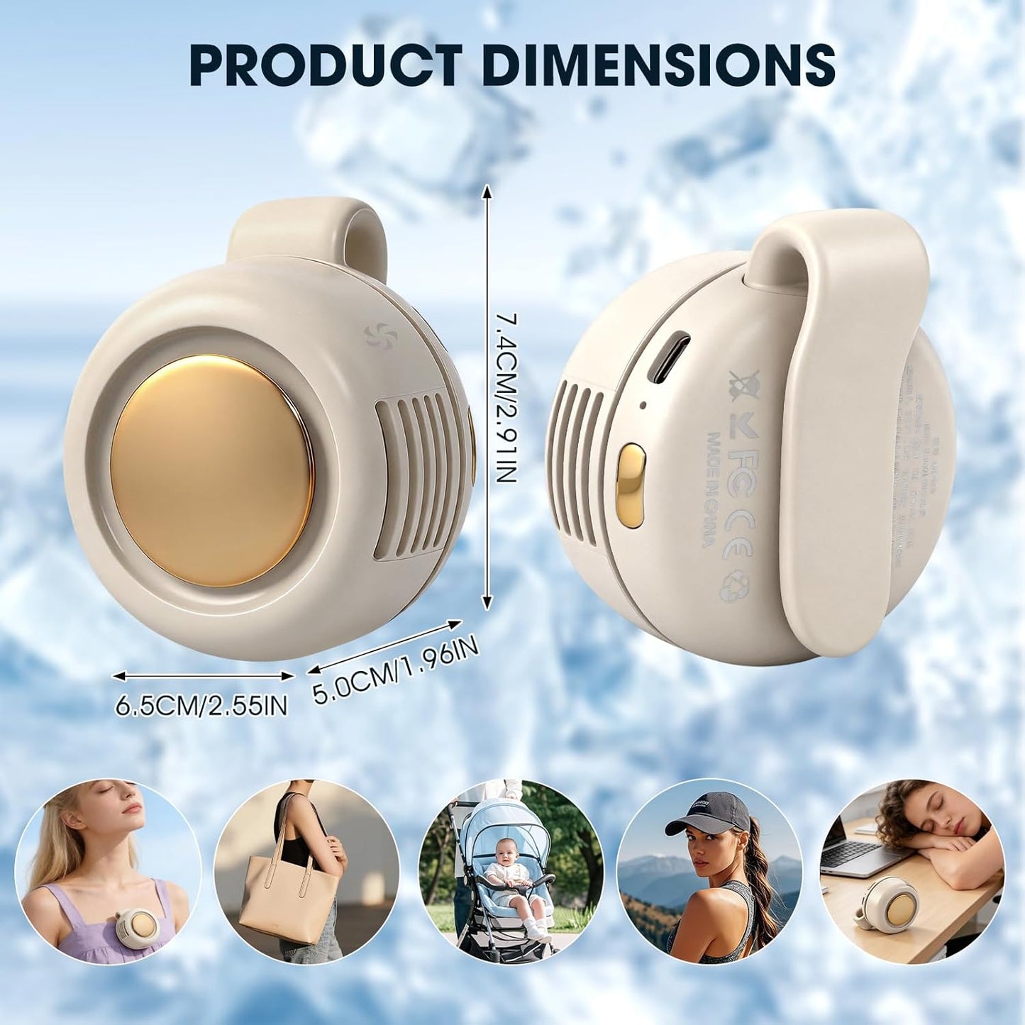 Timeno Portable Clip-On Bladeless Fan, Mini USB Rechargeable 360° Rotatable Fan, 3-Speed Silent Personal Cooling Fan for Outdoor Travel Office (White)