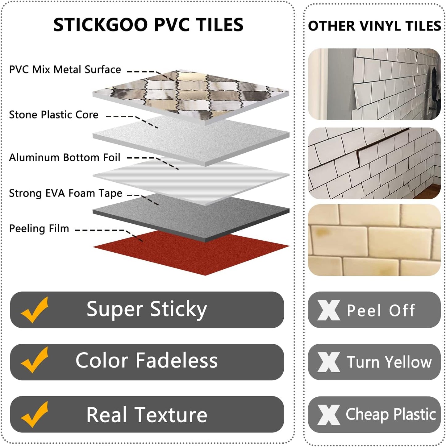 STICKGOO Arabesque Peel and Stick Backsplash Tile, Stick on Backsplash for Kitchen and Bathroom, Beige Marble Look PVC Mixed Metal Aluminum Mosaic Tiles (10 Sheets)
