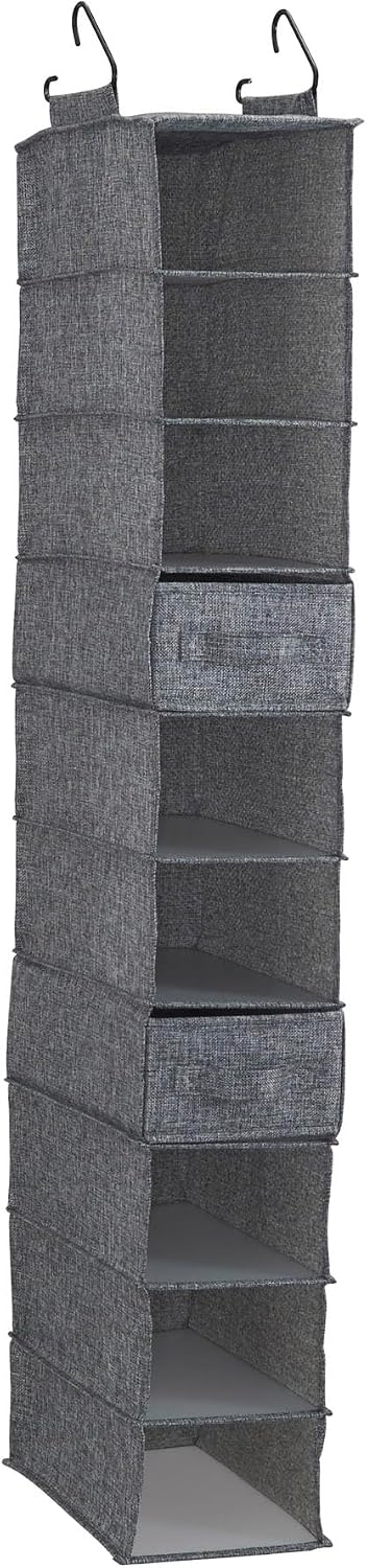 Household Essentials 311322 Hanging Shoe Storage Organizer for Closets |10 Pocket Shelves | Natural Canvas