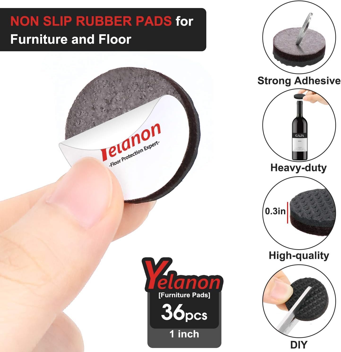 Yelanon Non Slip Furniture Pads -12pcs 4" Furniture Grippers Hardwood Floors, Non Skid for Furniture Legs,Self Adhesive Rubber Feet, Anti Slide Furniture Floors Protectors for Keep Couch Stoppers