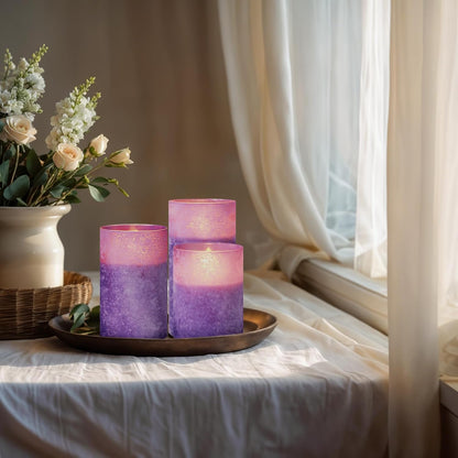 Blue Flameless Candles with Remote, Real Wax Glass Battery Operated Candles with Timer, LED Pillar Candle for Bedroom Home Wedding Birthday Party Fall Halloween Christmas Decorations, Set of 3