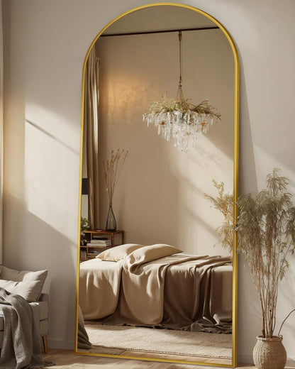 Antok 58" x19” Arched Full Length Floor Mirror, Gold Aluminum Frame, Free Standing/Wall Mount/Leaning for Bedroom, Living Room, Dressing Room