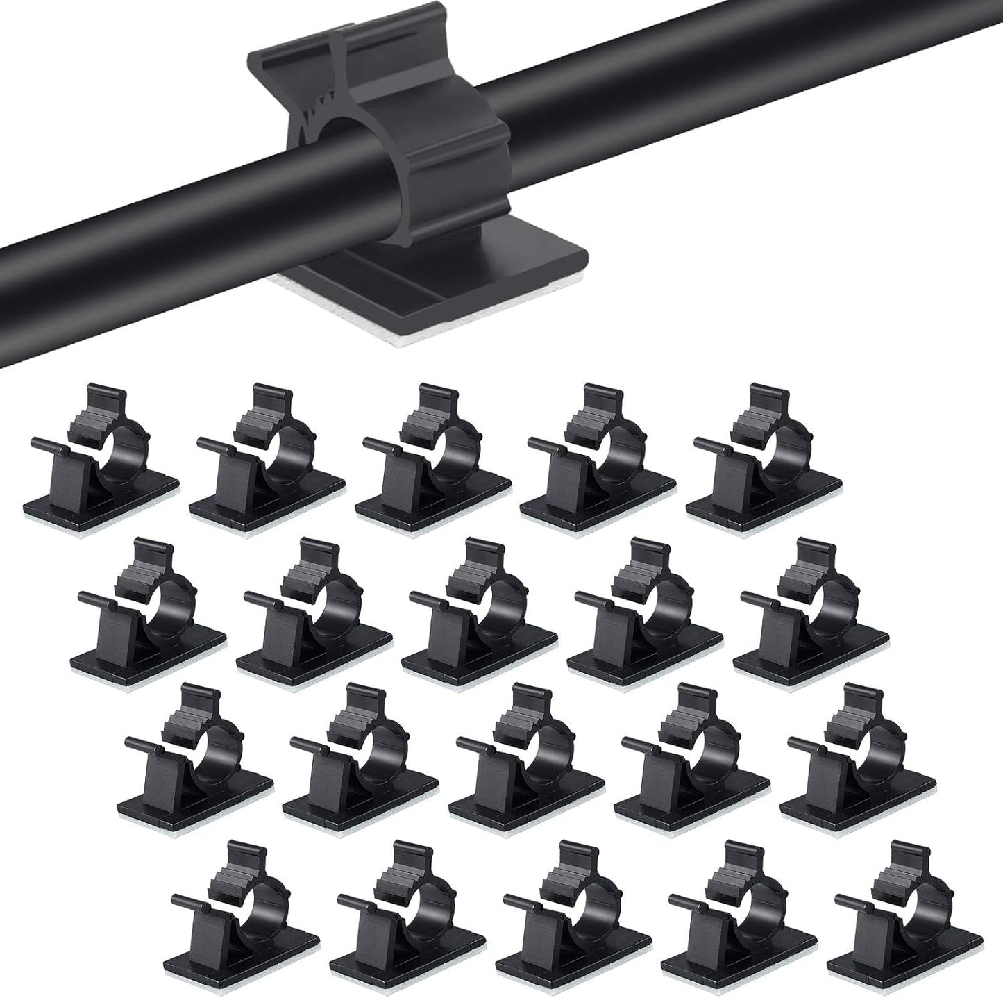 Viaky 30 Pcs Black Cable Wire Clips Adjustable Nylon Wire Holder Adhesive Cable Management Suitable for Maximum Diameter 0.6 inch (15.4mm) Cables