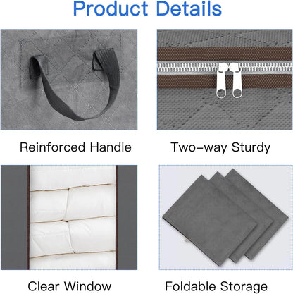 Fixwal Extra Large Blanket Storage Bags 120L Comforter Storage Bags with Reinforced Handles Breathable Clothes Storage Containers for King Comforter Bedding Pillow Sheet Grey