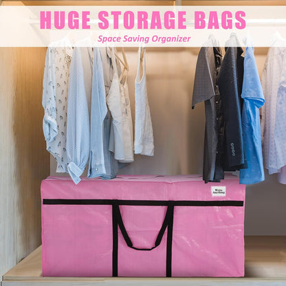 Windyun 4 Pack 57 Gallon Extra Large Moving Bags XXL Heavy Duty Storage Bag with Strong Zipper Handle Jumbo Big Tote Box Foldable for College Dorm Travel Clothes Duffle Blanket Pillow(Red)