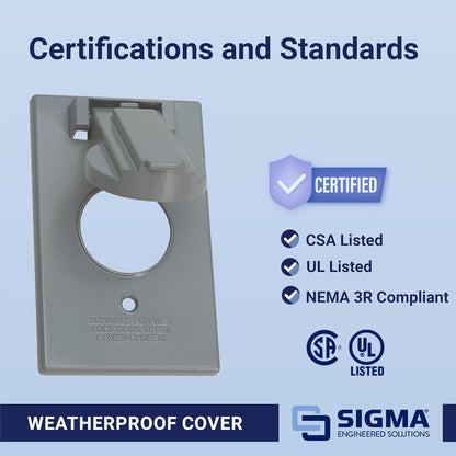Sigma 14224 Weatherproof 1-Gang Single 15/20 Amp Receptacle Cover, Gray