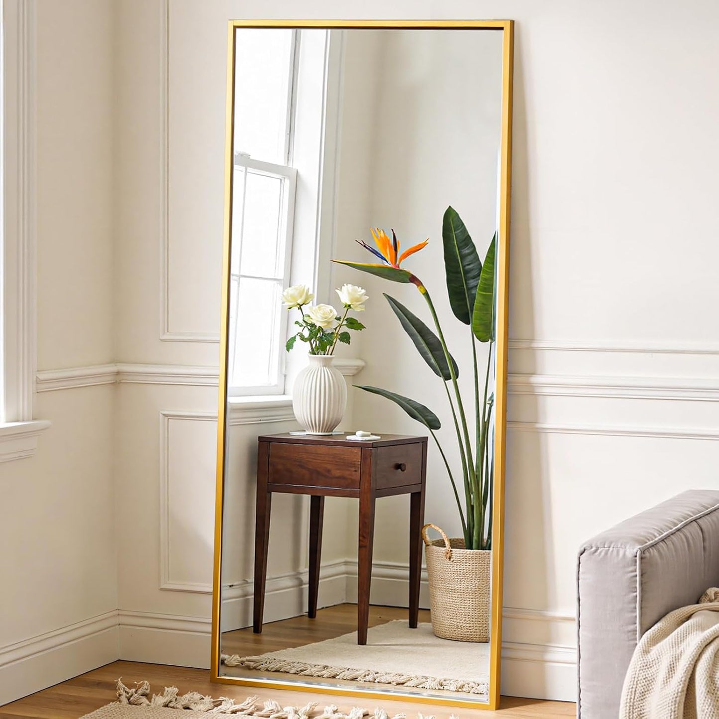 OLIXIS 64"x 21.5" Arched Mirror Full Length, Full Body Mirror with Stand, Hanging or Leaning for Wall, Floor Standing with Shatter-Proof Glass for Bedroom, Living Room, Long, Black