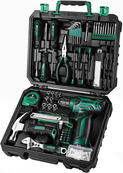 DEKOPRO Tool Set：Tool Kit with 8V Cordless Drill,Tool Box with Drill,Hand Drill Set for Men & Women,Home Tool Kits for House Repair,Handyman,DIY 126 Piece
