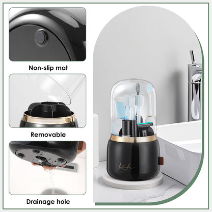 Toothbrush Holders for Bathrooms,Rotating 5-Slot with Cover and Draining Water,Kids Electric Toothbrush Holder and Toothpaste Stand Storage for Bathroom Accessories Counter Organizer Vanity