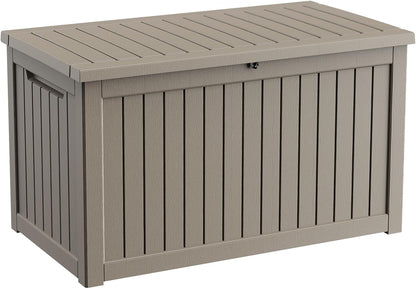 Outdoor Waterproof Resin Storage Deck Box Lockable Outside Bench UV Resistant Bin Patio Porch Furniture Pool Float Garden Tool Cushion (Black, 85 Gallon)
