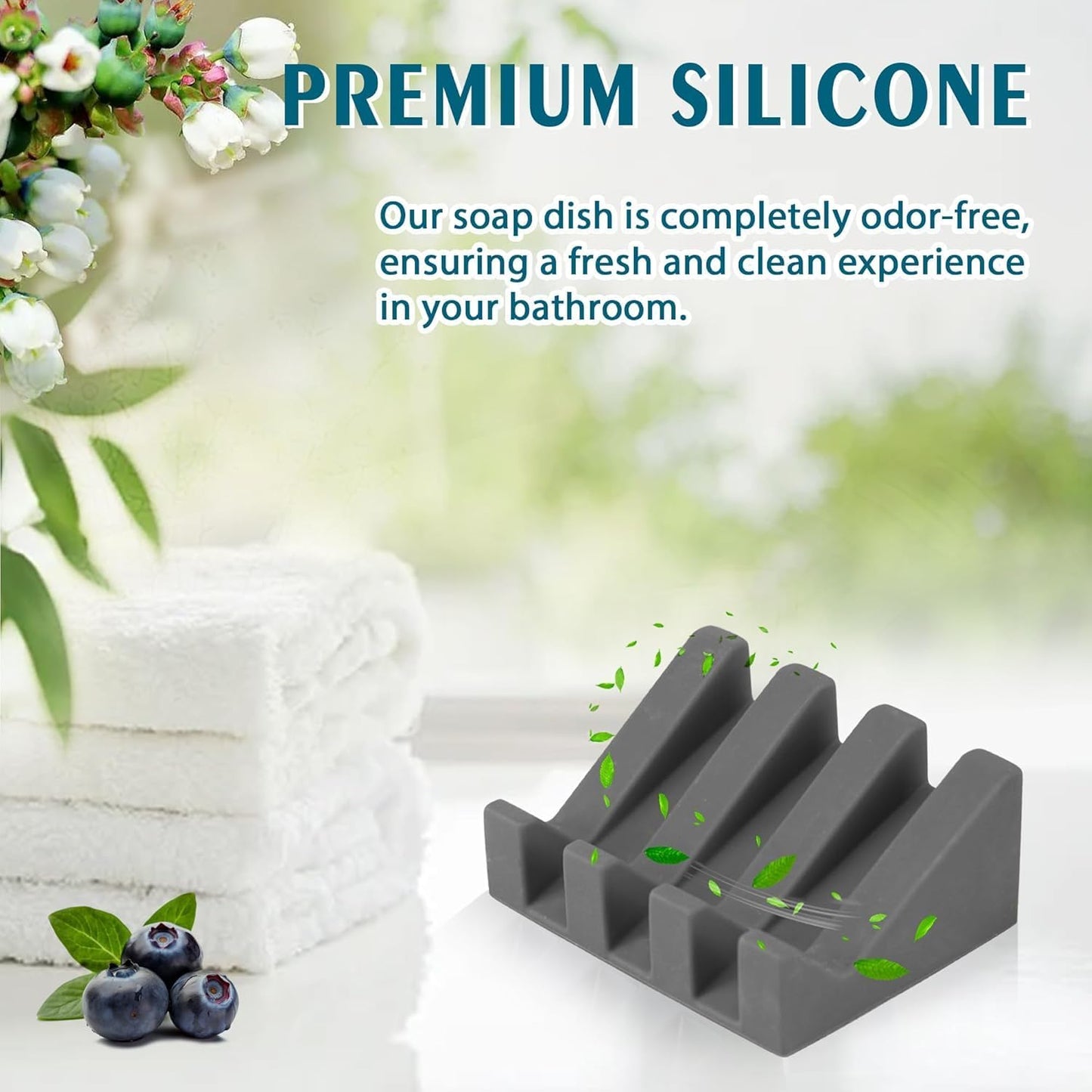 Self Draining Silicone Soap Dish with Suction Cups - Non-Slip Bar Soap Holder for Shower & Kitchen, Waterfall Tray Keeps Soap Dry, Easy Clean, Extends Soap Life (White, 1)