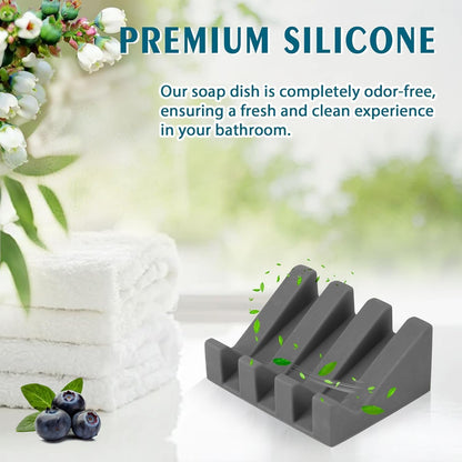 Self Draining Silicone Soap Dish with Suction Cups - Non-Slip Bar Soap Holder for Shower & Kitchen, Waterfall Tray Keeps Soap Dry, Easy Clean, Extends Soap Life (White, 1)