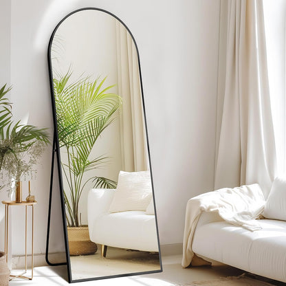 59"x16" Arched Full Length Mirror, Full Body Mirror with Leaning or Standing, Floor Standing Aluminum Frame for Bedroom, Livingroom, Cloakroom, Black