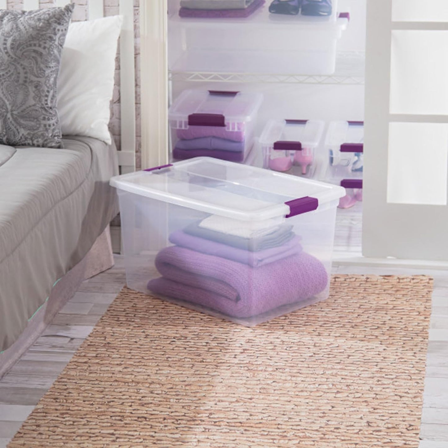Sterilite 8-Pack 60 Quart ClearView Latch Box, Wheeled Underbed Organizer Bins with Latching Lids - Clear Plastic Organization Containers for Closet, Bedroom, Shelving Units and Everyday Home Storage
