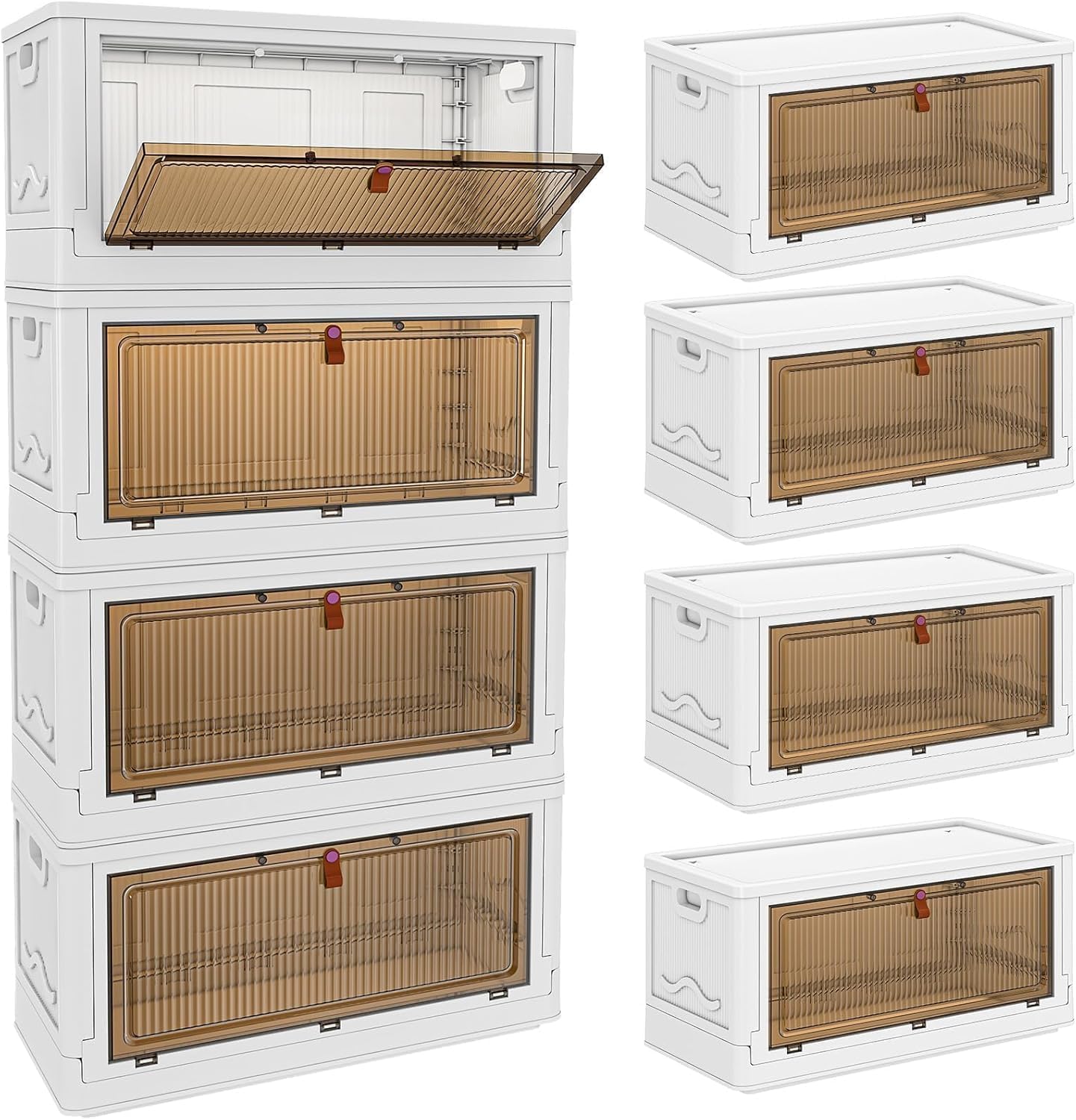 YFXCVSL 4 Tier Plastic Storage Bins with Lid 23QT, Stackable Storage Containers with Wheels, Folding Storage Boxes, Stackable Storage Bins, Organizers and Storage for Living Room,Office,Dorm