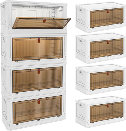 YFXCVSL 4 Tier Plastic Storage Bins with Lid 23QT, Stackable Storage Containers with Wheels, Folding Storage Boxes, Stackable Storage Bins, Organizers and Storage for Living Room,Office,Dorm