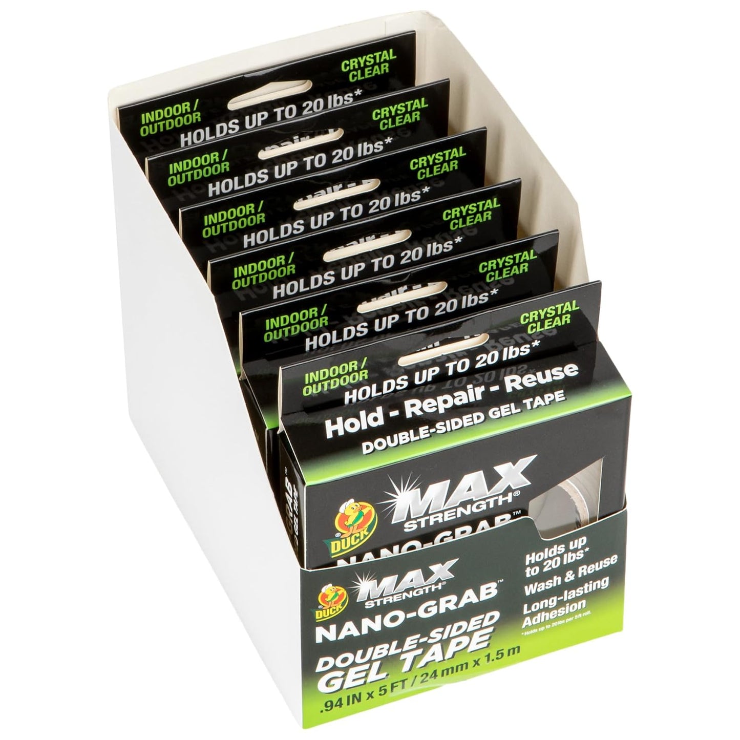 Duck Max Strength Double-Sided Gel Tape with Nano-Grab Technology, Heavy Duty, Multi-Purpose & Removable Adhesive, 0.94 in. x 20 ft, Clear, 2 Rolls