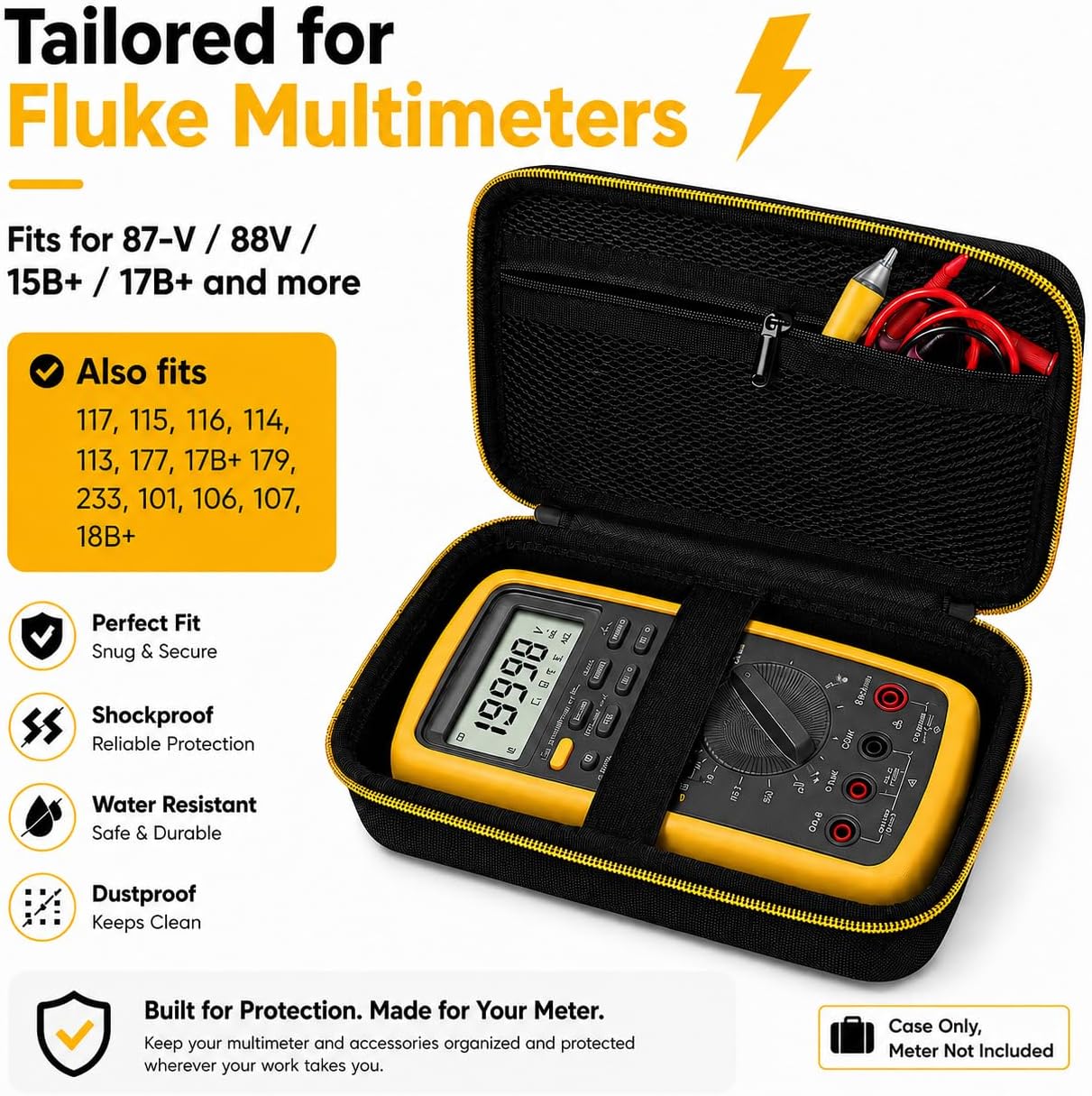 Comecase Hard Carrying Case for Fluke 87-V/ 88V/ 15B+/ 17B+ and More Digital Multimeter, Protective Travel Storage Bag - Black