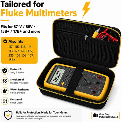 Comecase Hard Carrying Case for Fluke 87-V/ 88V/ 15B+/ 17B+ and More Digital Multimeter, Protective Travel Storage Bag - Black