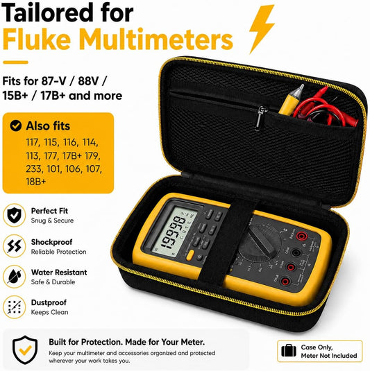 Comecase Hard Carrying Case for Fluke 87-V/ 88V/ 15B+/ 17B+ and More Digital Multimeter, Protective Travel Storage Bag - Black