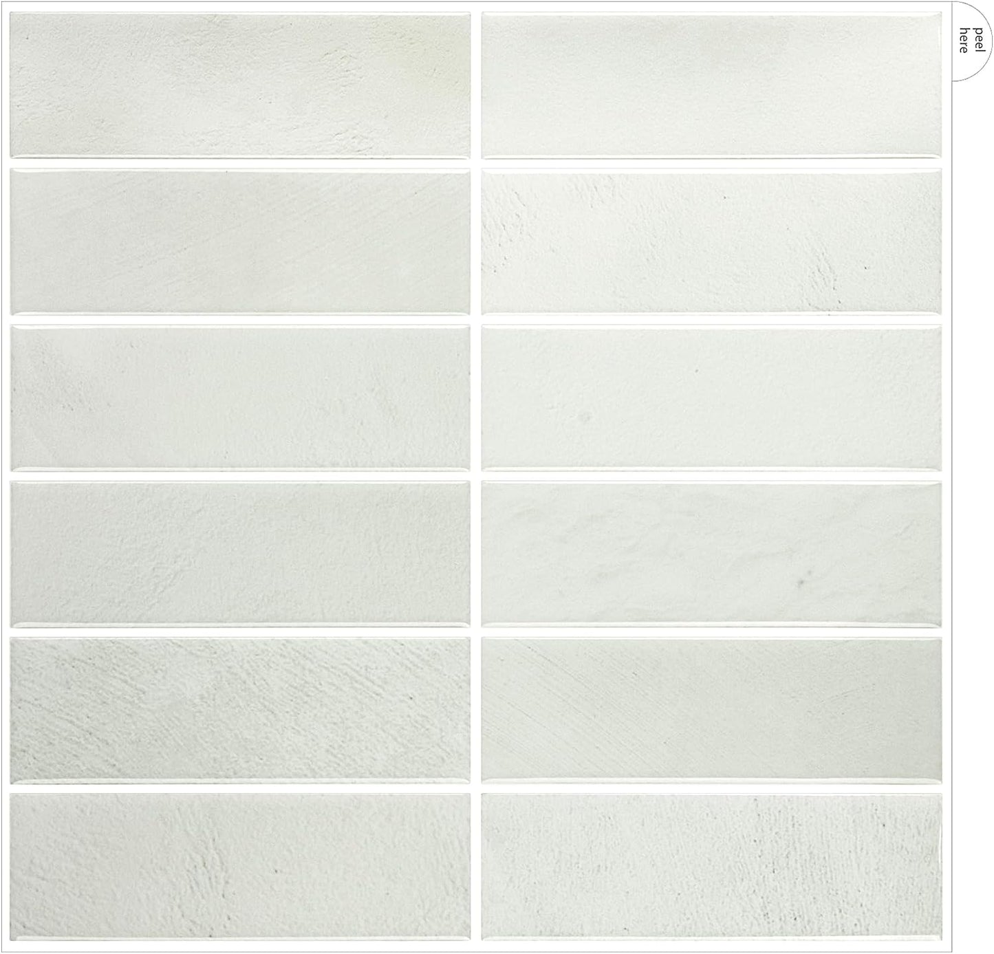 White Peel and Stick Backsplash Tiles for Kitchen, 10-Pack Self-Adhesive Waterproof Vinyl Bathroom Wall Tile(12 * 12 inches)