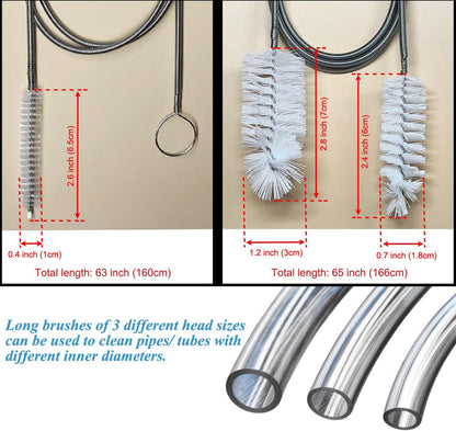 65" Flexible Drain Brush, Tube Pipe Cleaning Brush, Long Slim Cleaner Brush for Shower Sink Drain/Refrigerator Drain Hole/Dishwasher Air Gap/Fish Tank/Home Kitchen