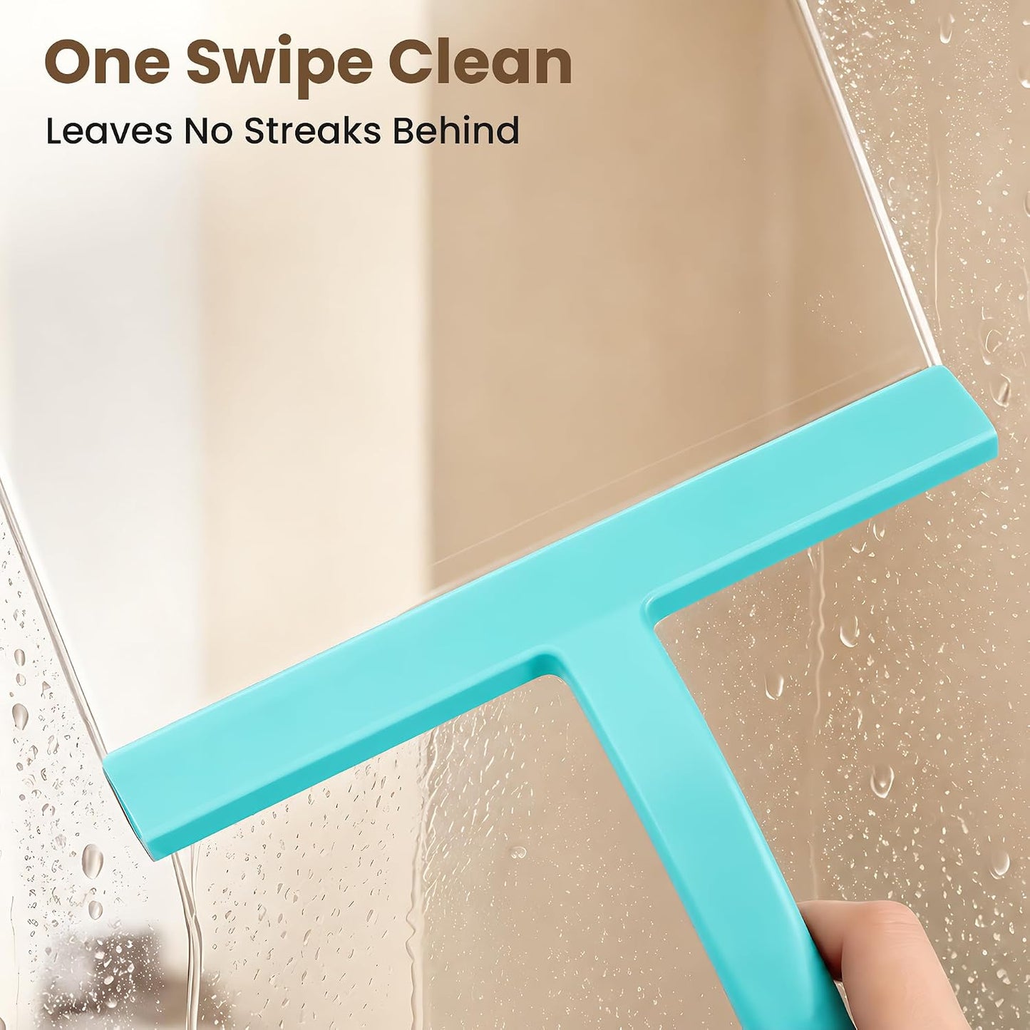 Shower Squeegee for Glass Doors - 10 Inch Bathroom Squeegee with Ergonomic Round Grip, Built-in Hook, Streak-Free No-Squeak Silicone Blade for Shower Glass, Tile Walls, Mirrors & Windows, Black