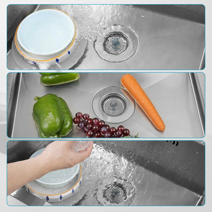 Hibbent 3 in 1 Kitchen Sink Drain Strainer, Stainless Steel Wrapped Shell Drain Stopper Combo, Pop Up Sink Stopper, 3 Anti-Clogging Basket Strainer with Foldable Handle for US Standard 3-1/2" Drain