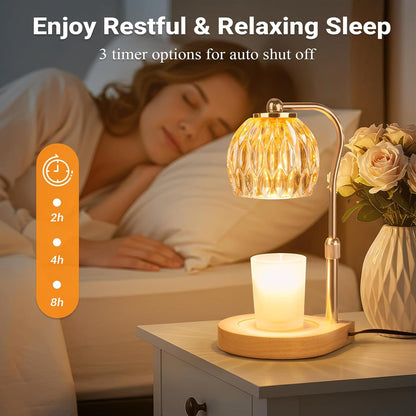 Candle Warmer Lamp with Timer Dimmer, Adjustable Height Candle Lamp Warmer for Jar Candles, Flower Glass Wax Melt Warmer with 2 Bulbs, Flameless Home Decor Gifts for Women Mom, Housewarming