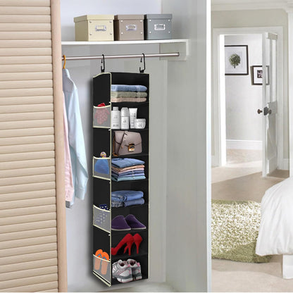 Large-Sized Hanging Shoe Organizer 8-Shelf, Hanging Closet Organizer with 8 Side Pockets, Wider Hanging Shelves for Storage Shoes Clothes 9" W × 11.8" D× 48" H, Grey