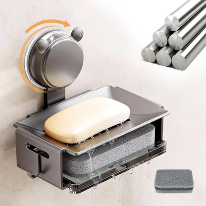 Heavyrain Soap Holder for Shower, Rustproof Aluminum Bar Soap Dish with Strong Suction Cups, Self Draining Soap Tray for Shower Wall, Sponge Caddy for Kitchen Sink, Modern Bathroom Organizer