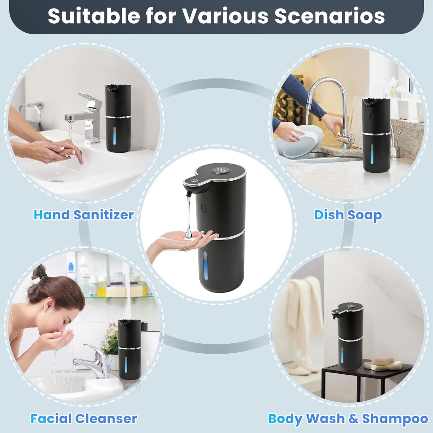 Automatic Soap Dispenser, Touchless Liquid Soap Dispensers, USB Rechargeable, 6-Level Adjustable Volume Control, 12.8oz/380ml, Wall Mount for Kitchen, Bathroom, Free Stickers (Gold)