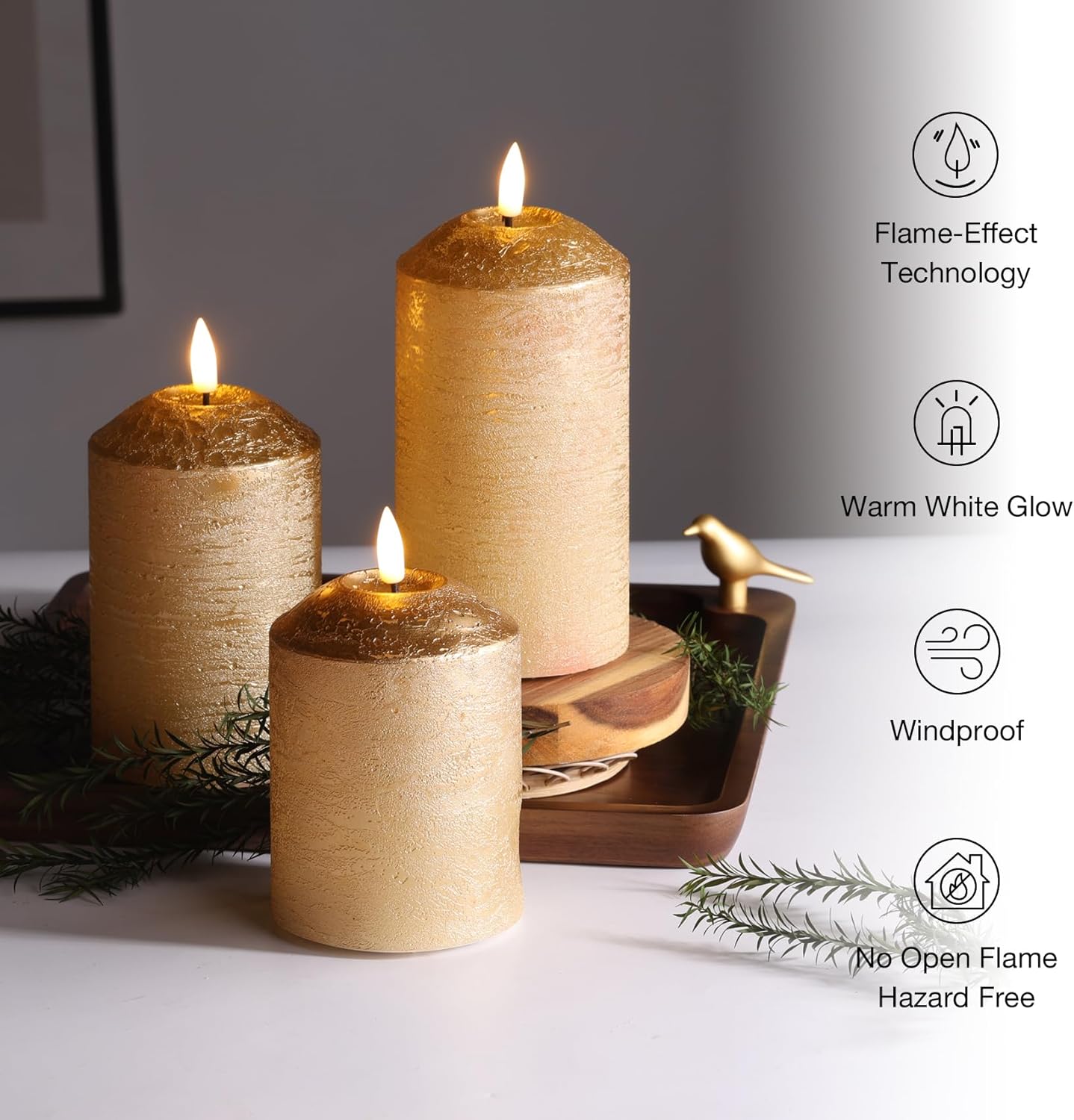 Eywamage White Flameless Pillar Candles with Remote, Flickering LED Candles Battery Powered Real Wax Set of 3