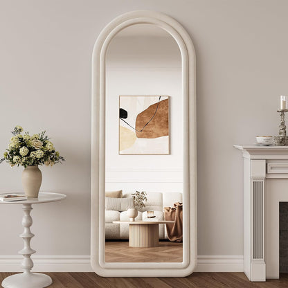 71"x32" Flannel Full Length Mirror, Arched Mirrors Full Length with Stand, Flannel Floor Mirror for Bedroom and Living Room, Full Body Mirror Hanging or Leaning, White