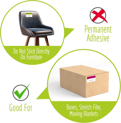 Hebayy 500 pcs 20 Designs Pre-Printed Color-Coded Home Moving Packing Box Labels with Writable Notes Areas, Each Measures 2” x 3”
