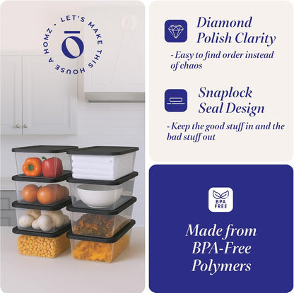 HOMZ 2-Pack Snaplock, Small Clear Plastic Storage Organizer Bins w/ Lids, 28 Quart, Gray - Stackable Container Boxes for Bedroom, Bathroom, Garage, and Office Organization