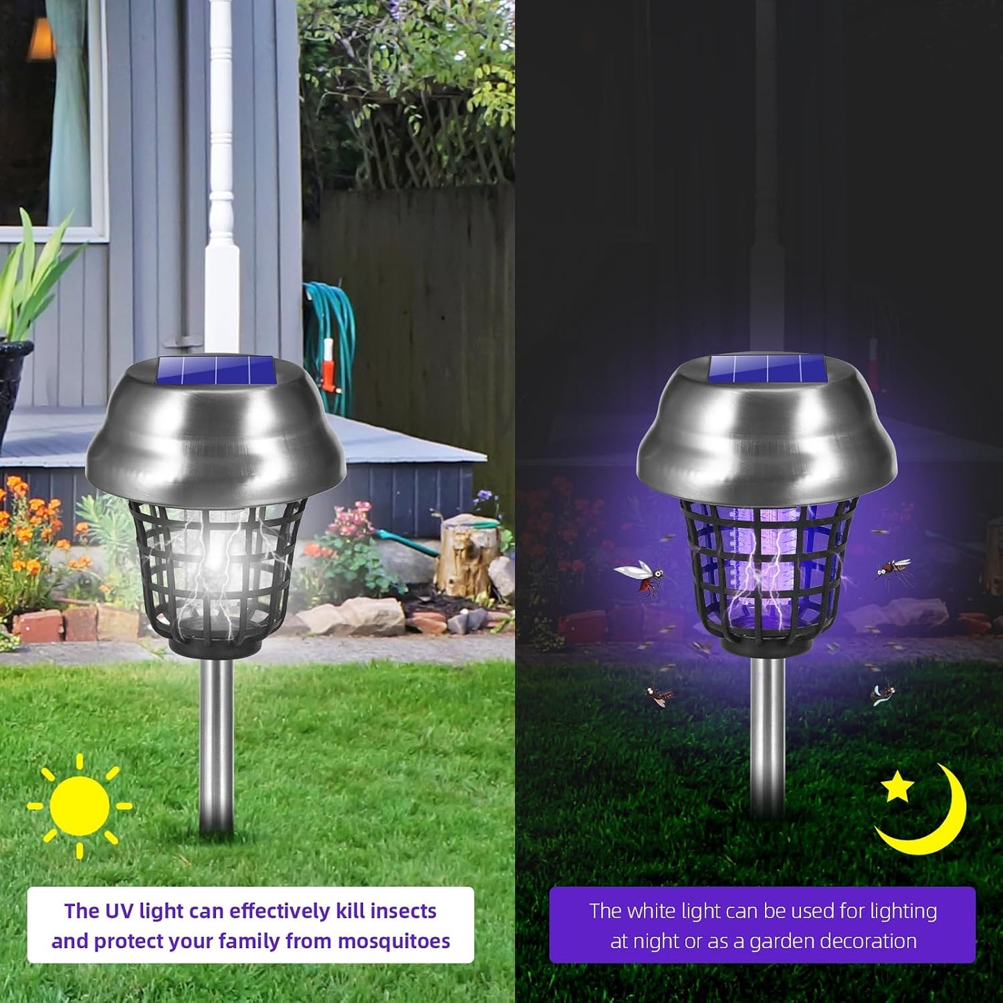 2026 Solar Bug Zapper Outdoor Waterproof Mosquito Repellent Outdoor Patio Mosquito Trap & Killer for Backyard, Garden, Farm, Solar Powered Fly Zapper for Small Flying Insect, Gnats, Flies, Moths(4)