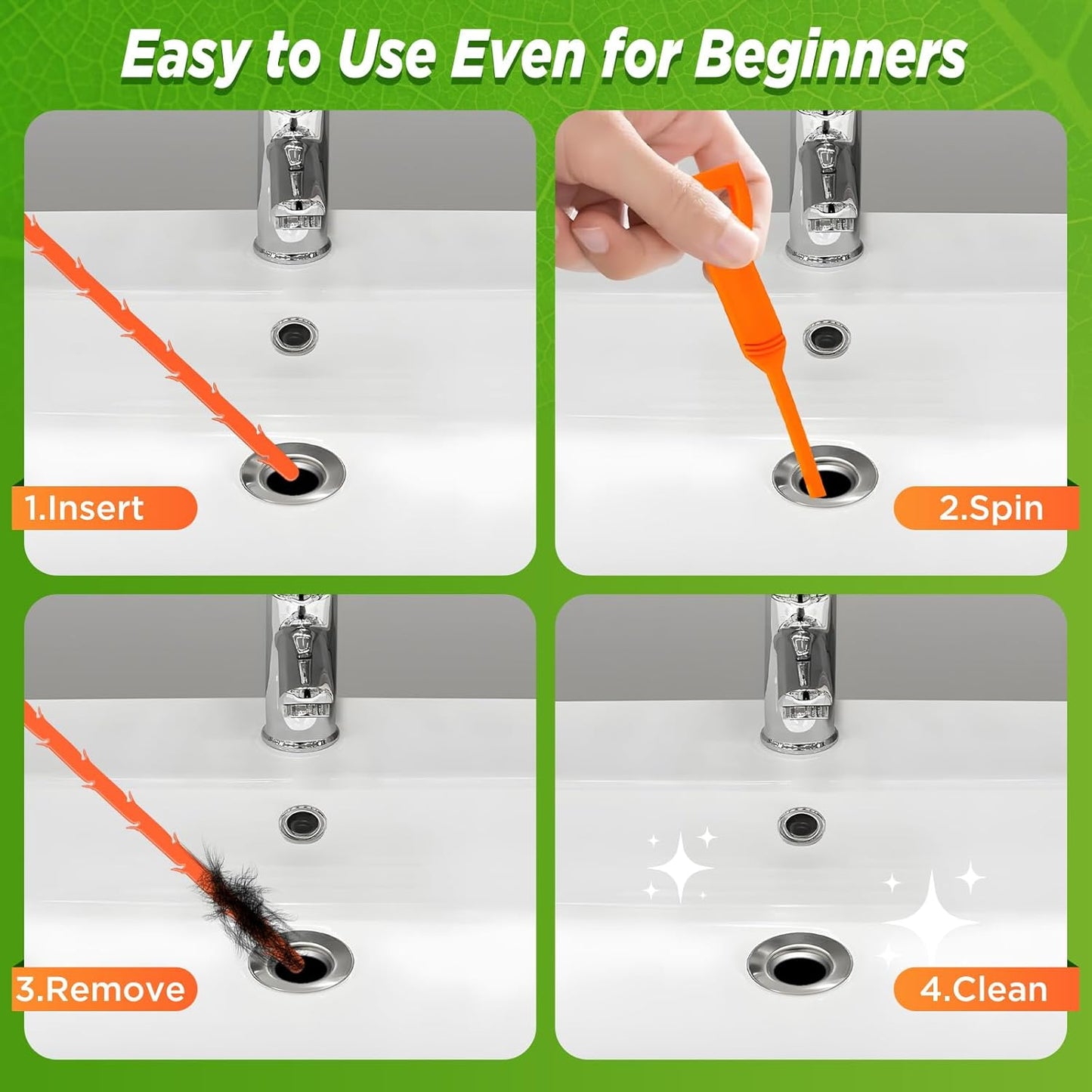 Forlivese 4 Pack 25 Inch Drain Snake,Drain Clog Remover,Sink Snake for Sewer Kitchen Sink Bathroom Tub Toilet Clogged Drains Relief Cleaning Tool