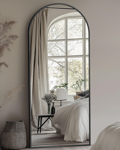 Full Length Mirror with Stand, 71"x28" Arched Full Body Large Stand Up Aluminum Frame Floor Standing Mirror, Freestanding Hanging Leaning Mounted for Bedroom Living Room Entryway Gold