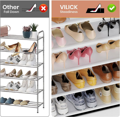 VILICK 5 Tier Shoe Rack with Hook and Side Pocket,Shoe Organizer Space Saver Storage for 20-25 Pair Shoe Storage Shelf Sturdy Free Standing Long Shoe Rack Organizer for Closet,Entryway,Small Spaces