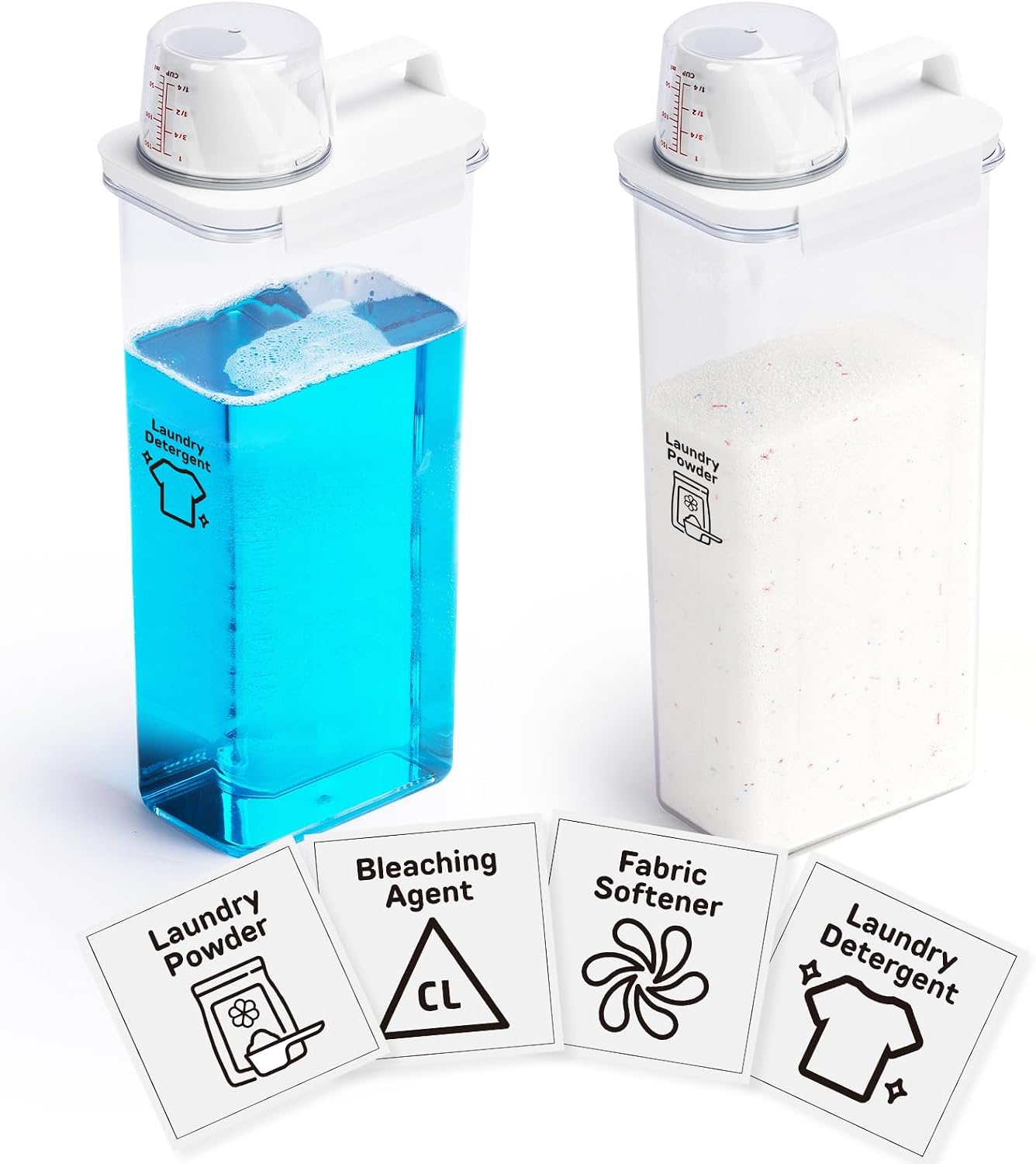 Provoue Laundry Detergent Dispenser-2 Pack, 37 oz Detergent Dispenser with 4 Removable Labels, Laundry Soap Dispenser for Laundry Room Organization and Storage, BPA Free & PET Plastic Clear