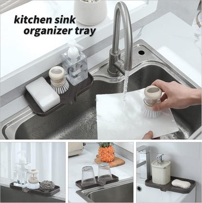 MicoYang Silicone Bathroom Soap Dishes with Drain Spout-Bathroom and Kitchen Sink Organizer,Sponge Holder,Dish Soap Tray,Perfect for Dispenser,Scrubber,Bottle,Cup on Sink or Counter-Coffee 4.9"×3.2"