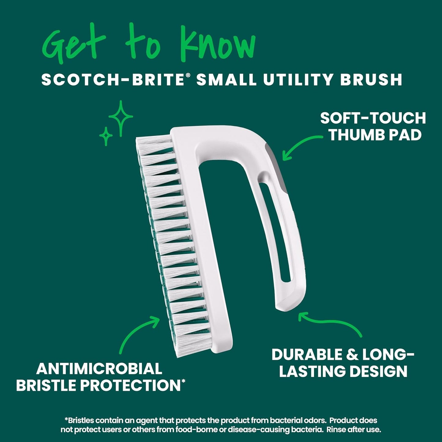 Scotch-Brite Small Utility Brush, Long Lasting Dish Brush with Handle for Scrubbing Cookware, Hands, Tile, Grout, Cutting Boards, and Utensils without Scratching, Antimicrobial, and Rinses Clean