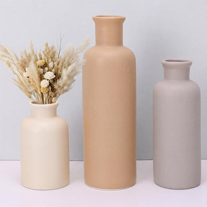 CUCUMI Ceramic Vase Set of 5, Home Decor Farmhouse Décor Handmade Pottery Vases for Pampas Grass, Dried Fresh Flowers, Table, Living Room, Kitchen, Shelf, Entryway Mantel Neutral Tones