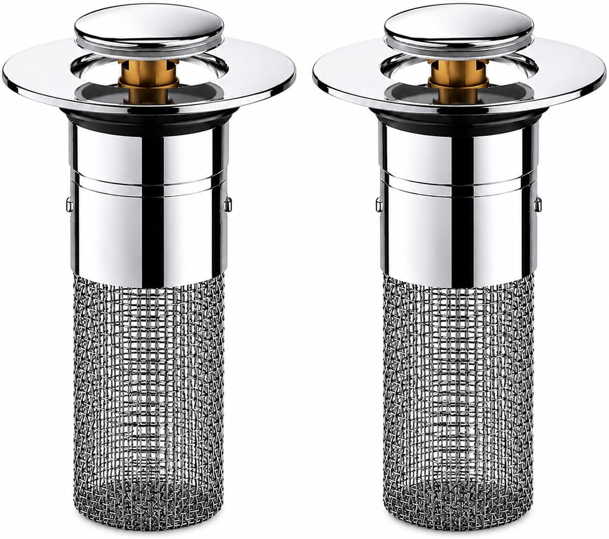 Stainless Steel Sink Drain Strainer Basket, Fine Mesh Kitchen Sink Filter with Hair Catcher, Anti-Clog Food Debris Catcher, Removable Basket, 5.9 cm Flange, 3 cm Filter Diameter
