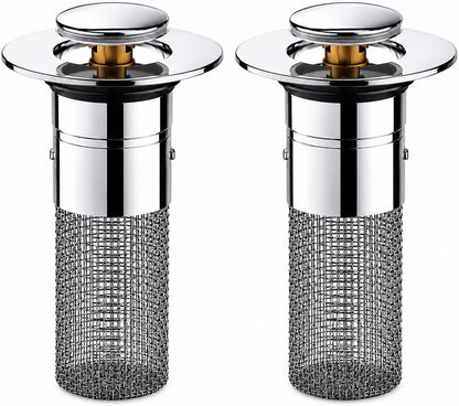 Stainless Steel Sink Drain Strainer Basket, Fine Mesh Kitchen Sink Filter with Hair Catcher, Anti-Clog Food Debris Catcher, Removable Basket, 5.9 cm Flange, 3 cm Filter Diameter